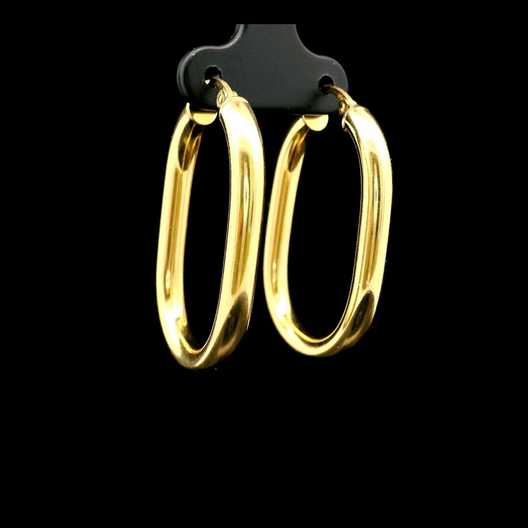 14k Yellow Gold 4.4g Hollow Polished Oval Hoop Earrings Italy 1.5"