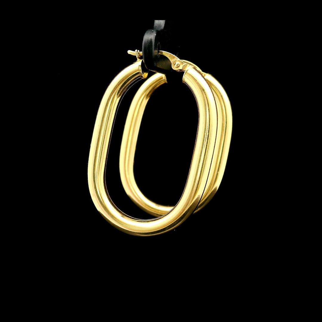 14k Yellow Gold 4.4g Hollow Polished Oval Hoop Earrings Italy 1.5"