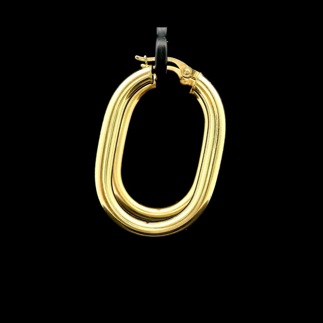 14k Yellow Gold 4.4g Hollow Polished Oval Hoop Earrings Italy 1.5"