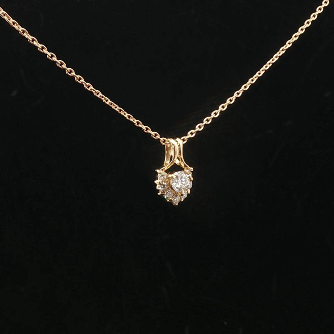 18k Yellow Gold and 0.61cttw Diamond Heart Pendant Necklace 20"
