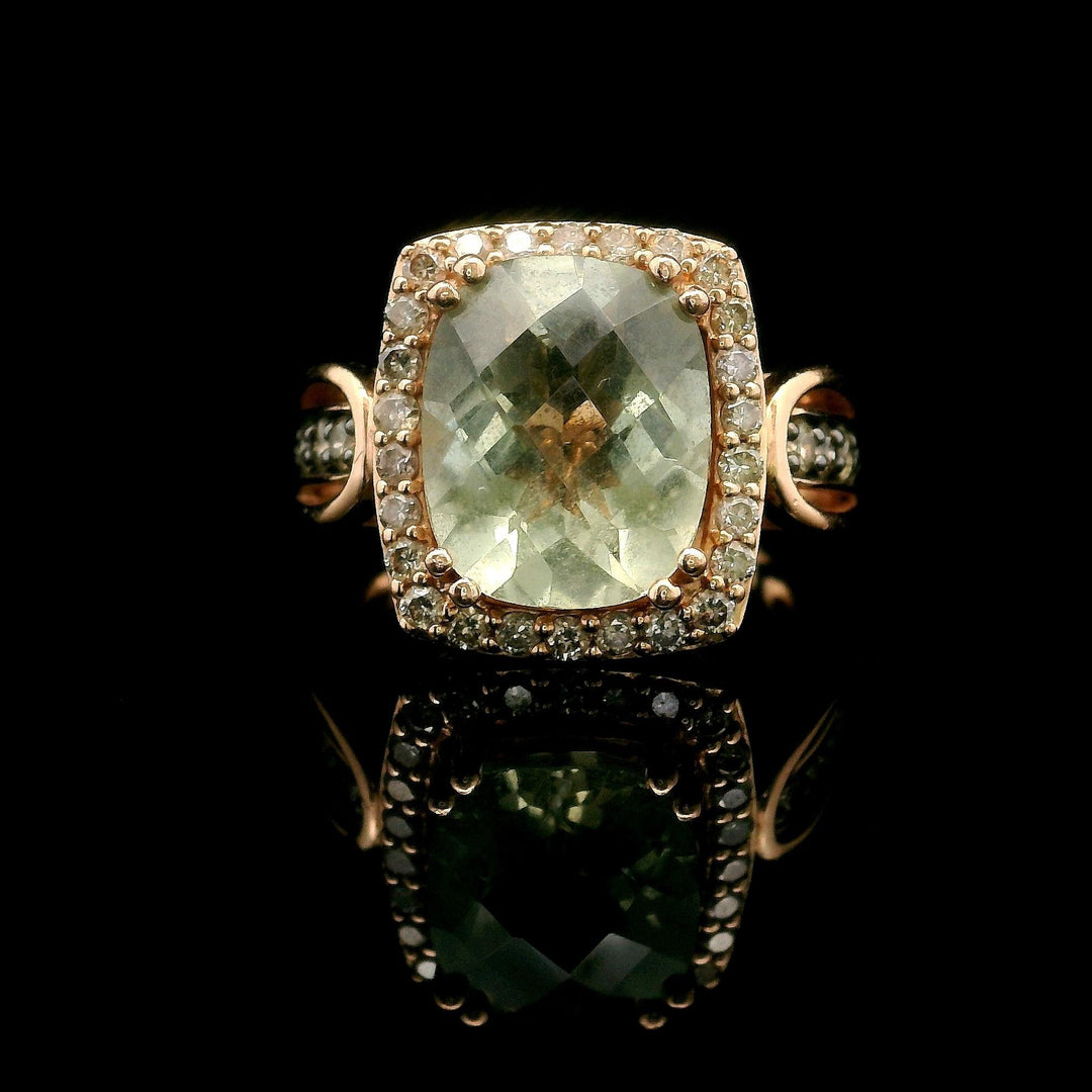 LeVian 14k Strawberry Gold 3ct Mint Julep Quartz and Diamond Ring Size 5.75