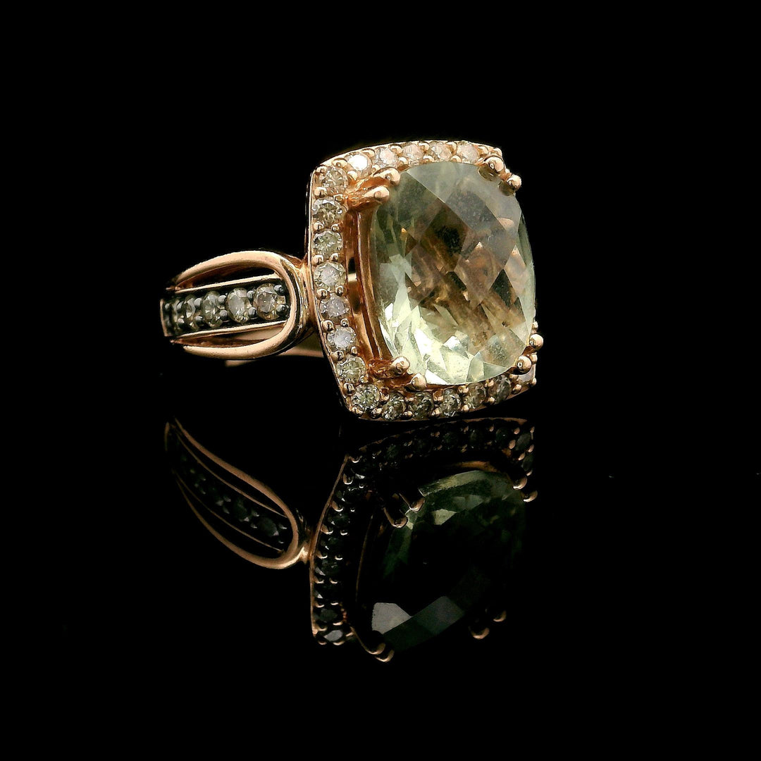 LeVian 14k Strawberry Gold 3ct Mint Julep Quartz and Diamond Ring Size 5.75