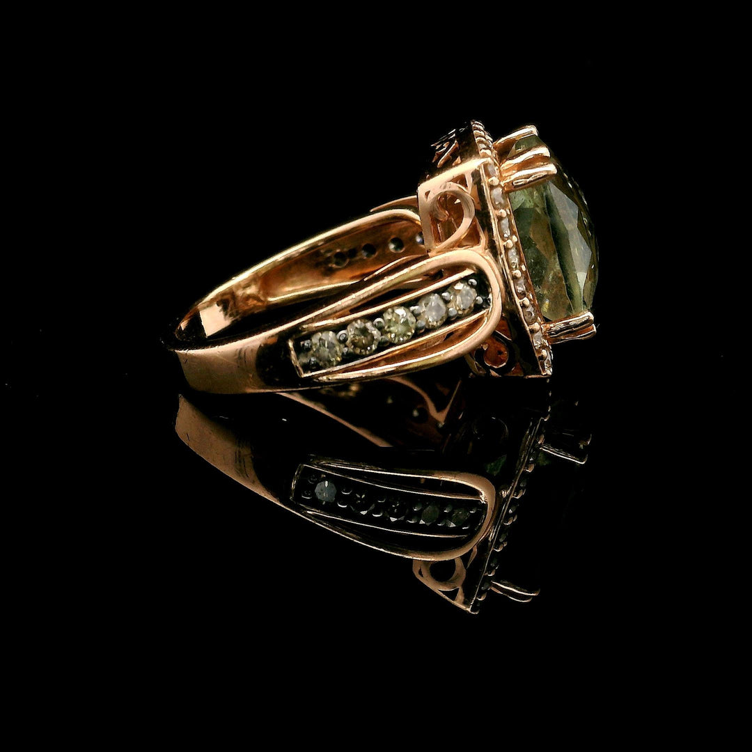 LeVian 14k Strawberry Gold 3ct Mint Julep Quartz and Diamond Ring Size 5.75