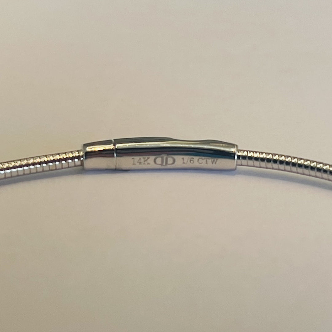 Brand New 14k White Gold and Bezel Set Diamond Bangle Bracelet 7"