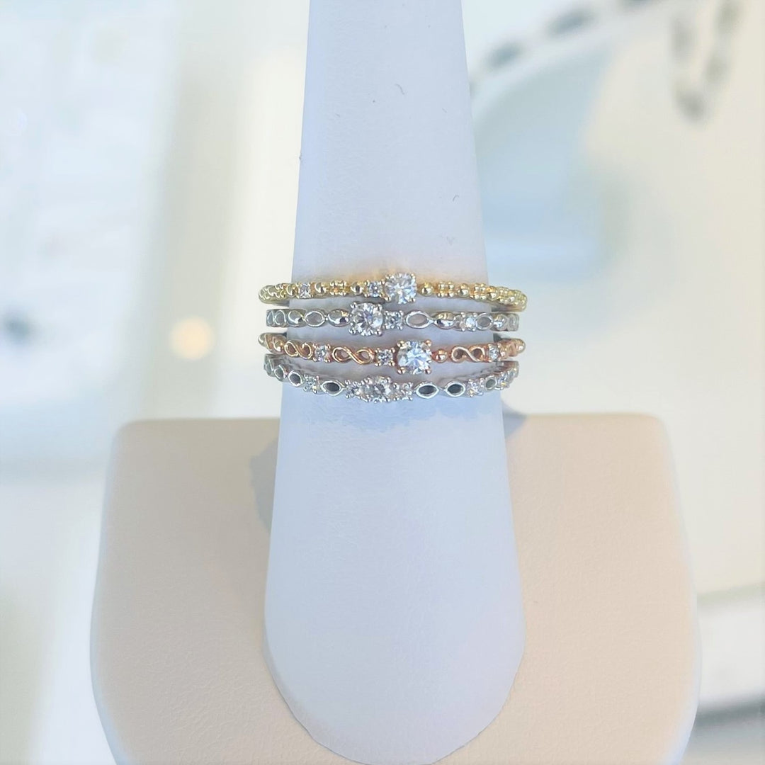 Brand New 14k Tri Tone Yellow White Rose Gold and Diamond Multi Band Ring Size 7