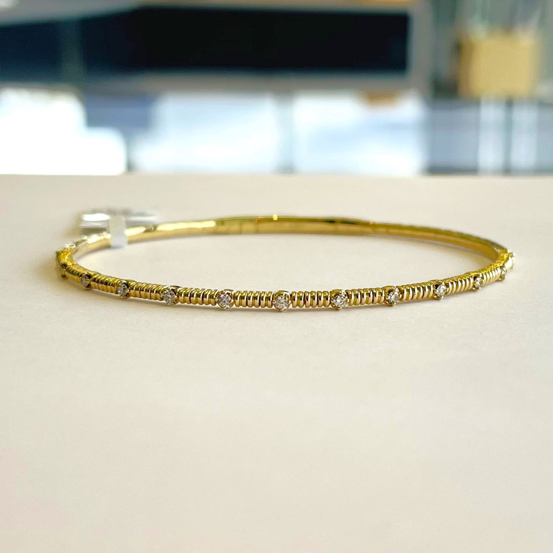Brand New 14k Yellow Gold and Diamond Bangle Bracelet 6.5"