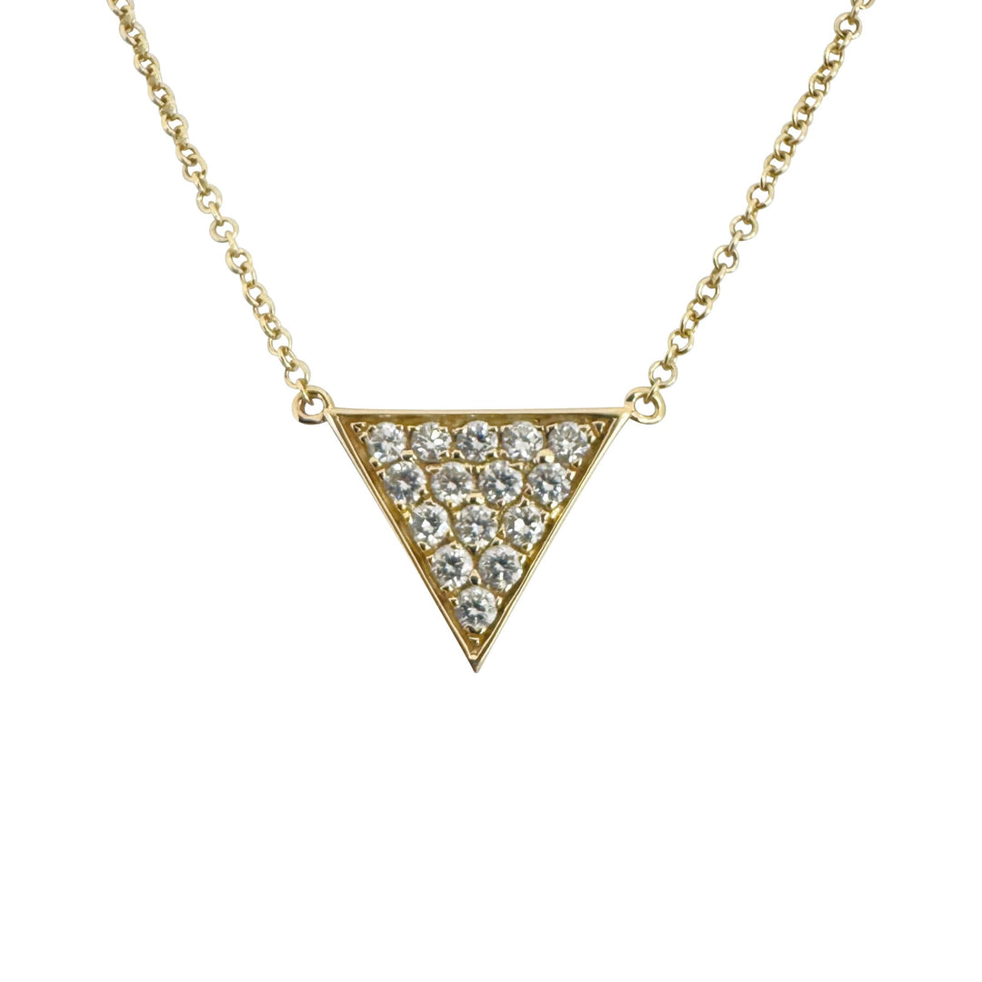 14k Yellow Gold and 0.35ct Diamond Triangle Pendant Necklace 18"