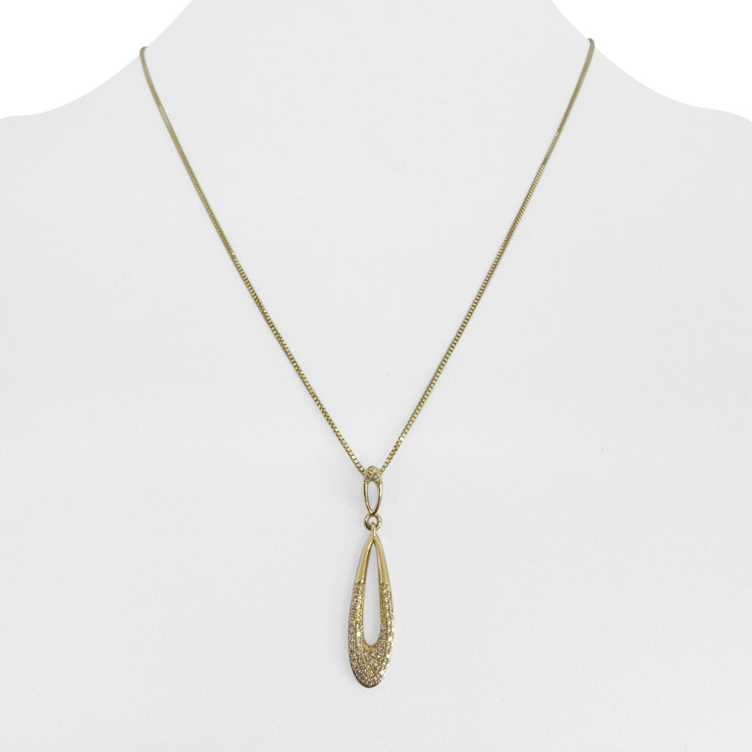 14k Yellow Gold Diamond Pendant and 10k Yellow Gold Box Link Necklace 18"
