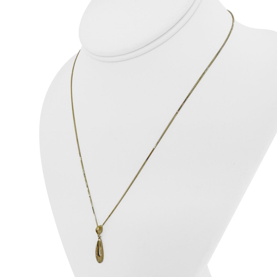 14k Yellow Gold Diamond Pendant and 10k Yellow Gold Box Link Necklace 18"