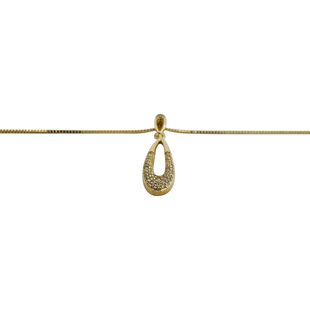 14k Yellow Gold Diamond Pendant and 10k Yellow Gold Box Link Necklace 18"
