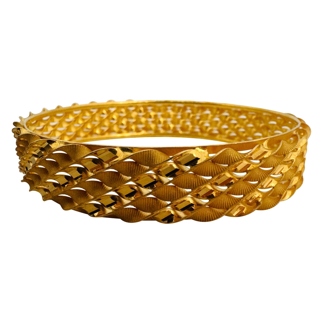 21k Yellow Gold 29.8g Solid Heavy 13.5mmm Fancy Bangle Bracelet 8"