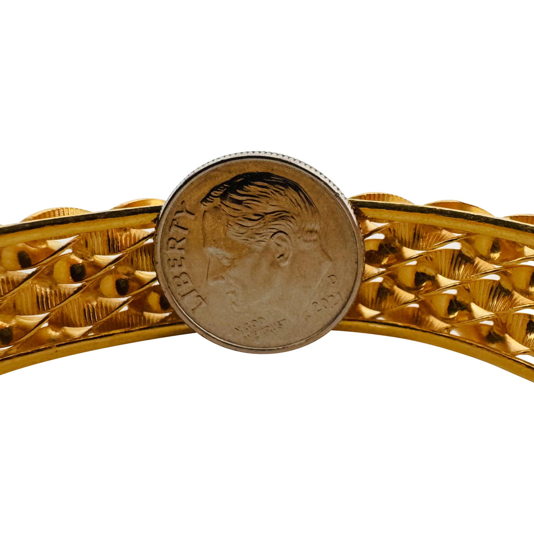 21k Yellow Gold 29.8g Solid Heavy 13.5mmm Fancy Bangle Bracelet 8"