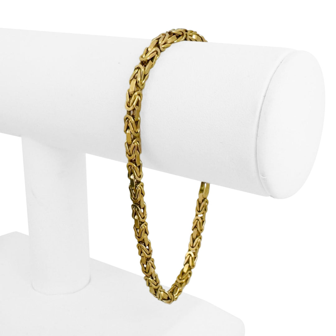 18k Yellow Gold 19.5g Solid Men's 3mm Squared Byzantine Link Bracelet Italy 8.5"