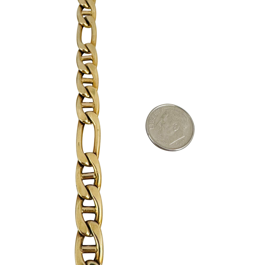 14k Yellow Gold 21.3g Semi Solid 8.5mm Vintage Figaro Link Bracelet Italy 8.5"