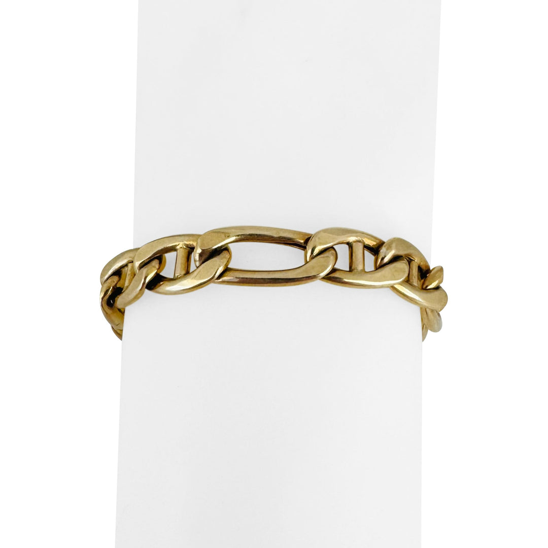 14k Yellow Gold 21.3g Semi Solid 8.5mm Vintage Figaro Link Bracelet Italy 8.5"