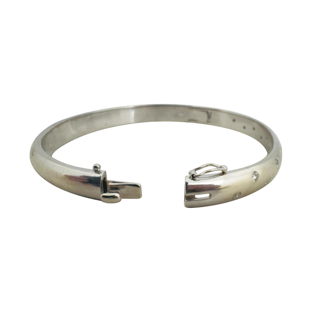 14k White Gold and Diamond 56g Solid Very Heavy Bangle Bracelet 7.75"