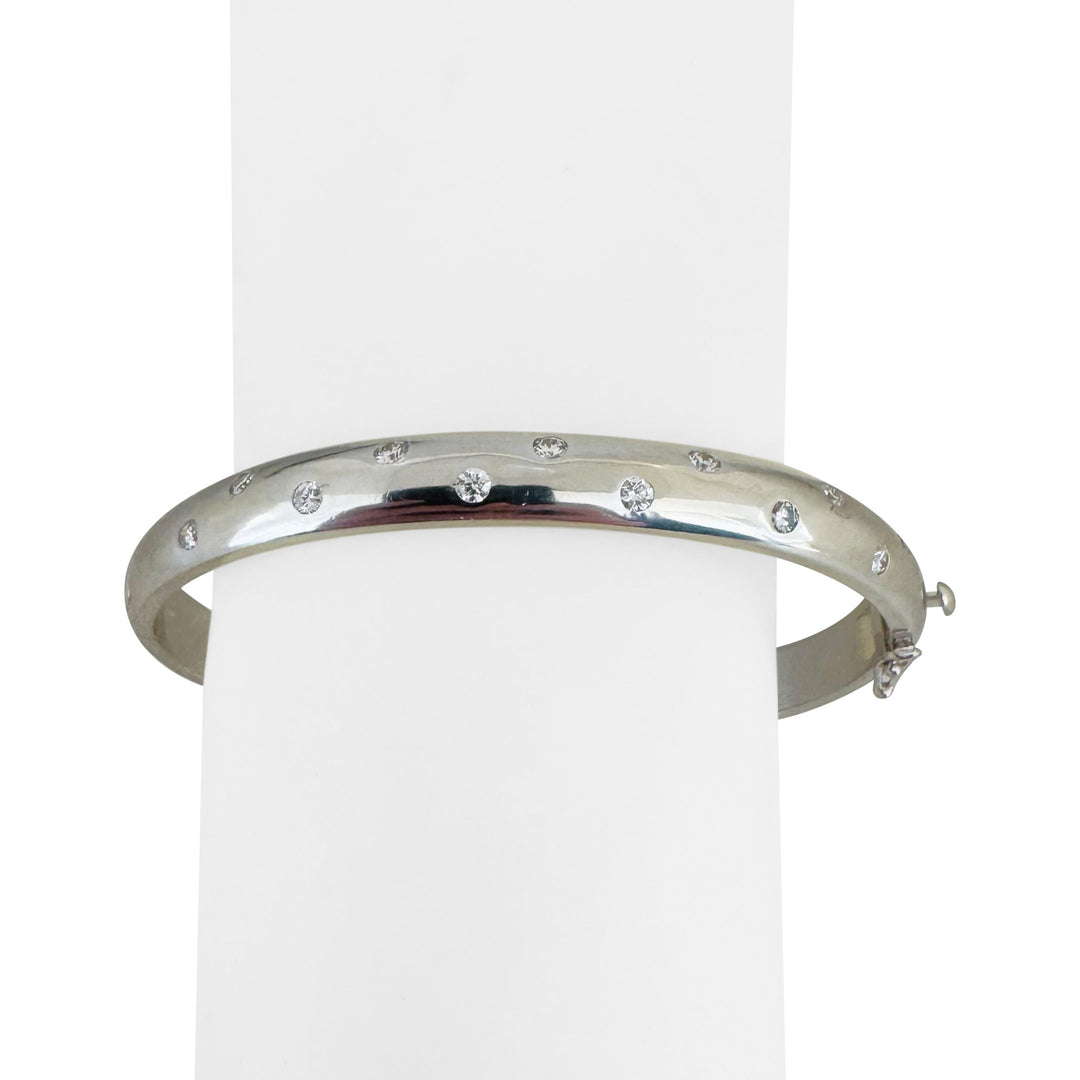 14k White Gold and Diamond 56g Solid Very Heavy Bangle Bracelet 7.75"