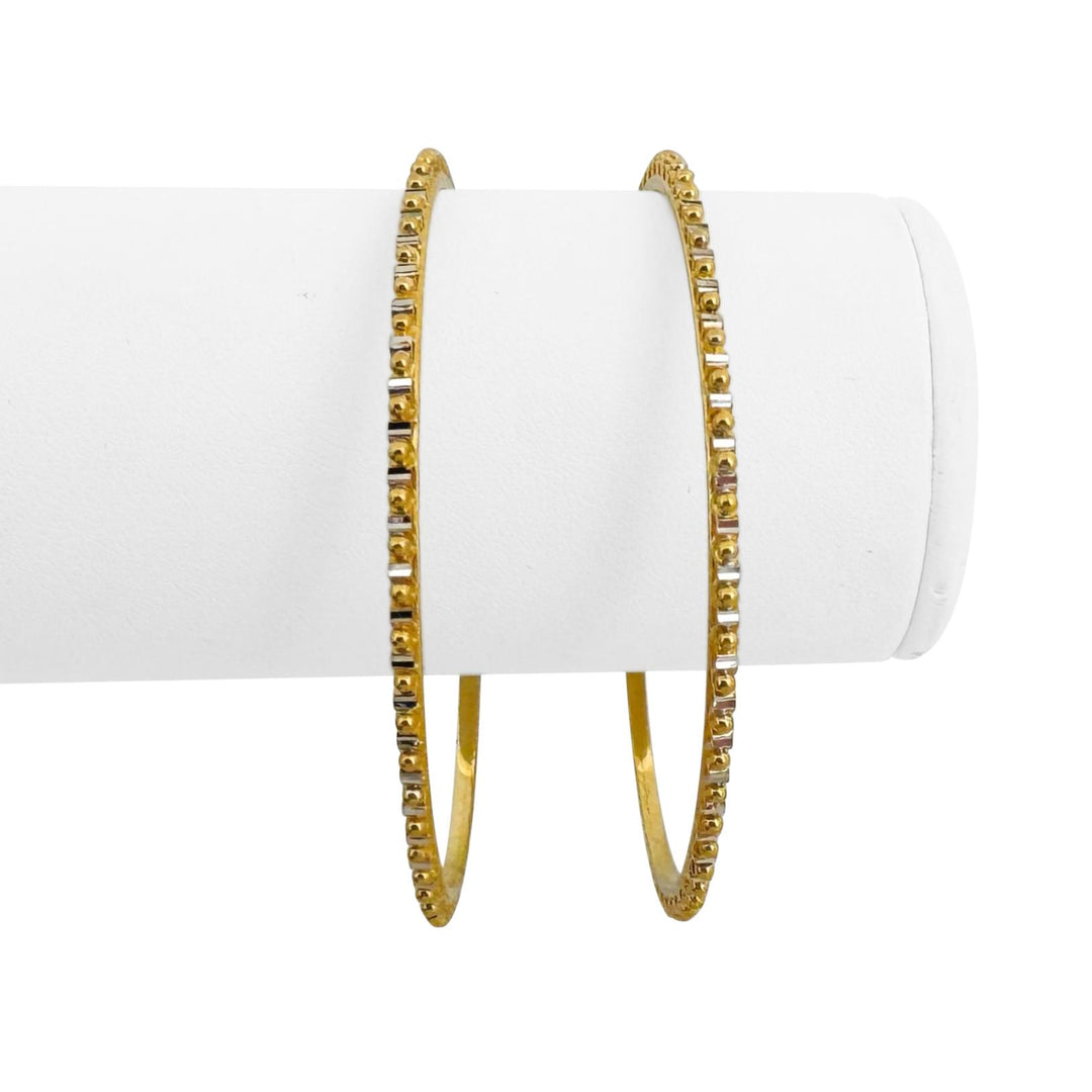 Pair of 22k Gold Solid 23.9g Two Tone Fancy Beaded Bangle Bracelets 7.25"
