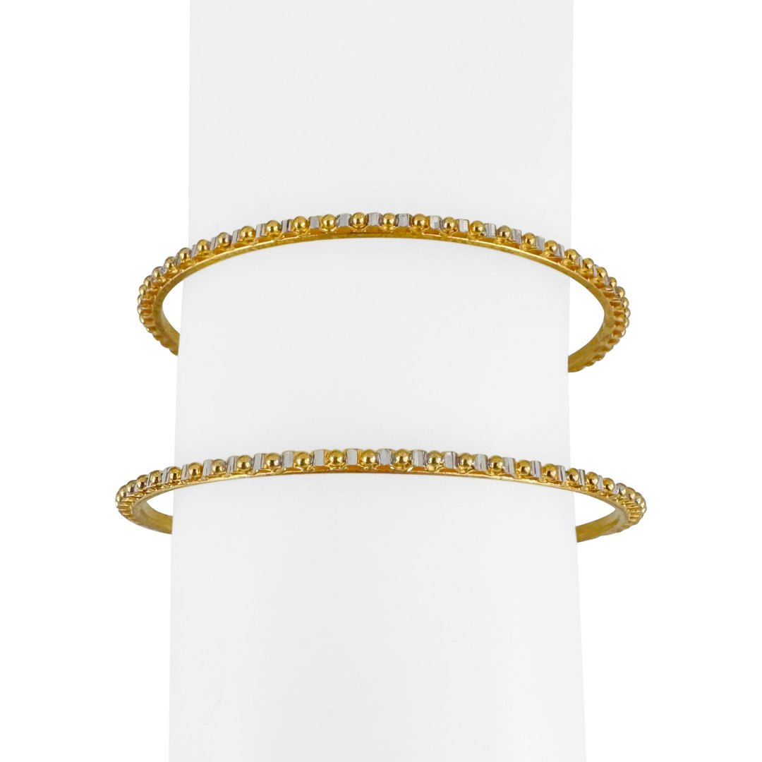 Pair of 22k Gold Solid 23.9g Two Tone Fancy Beaded Bangle Bracelets 7.25"
