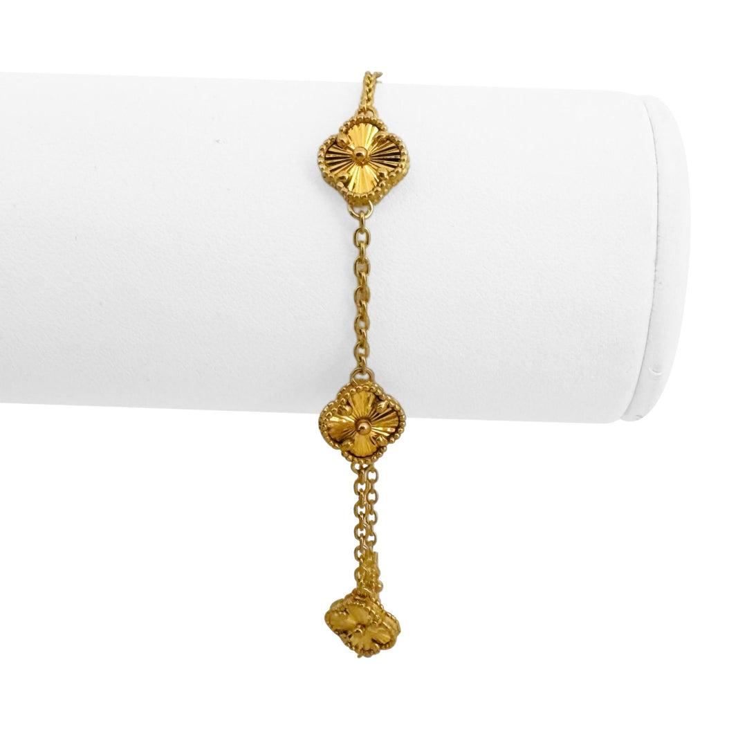 21k Yellow Gold 8.5g Solid Clover Station Link Bracelet 7.5"