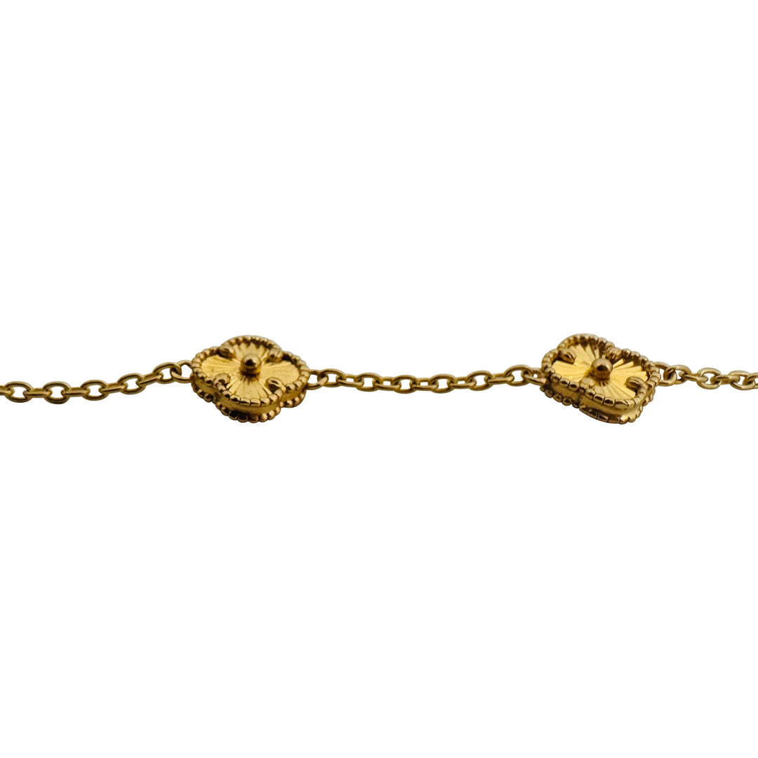 21k Yellow Gold 8.5g Solid Clover Station Link Bracelet 7.5"