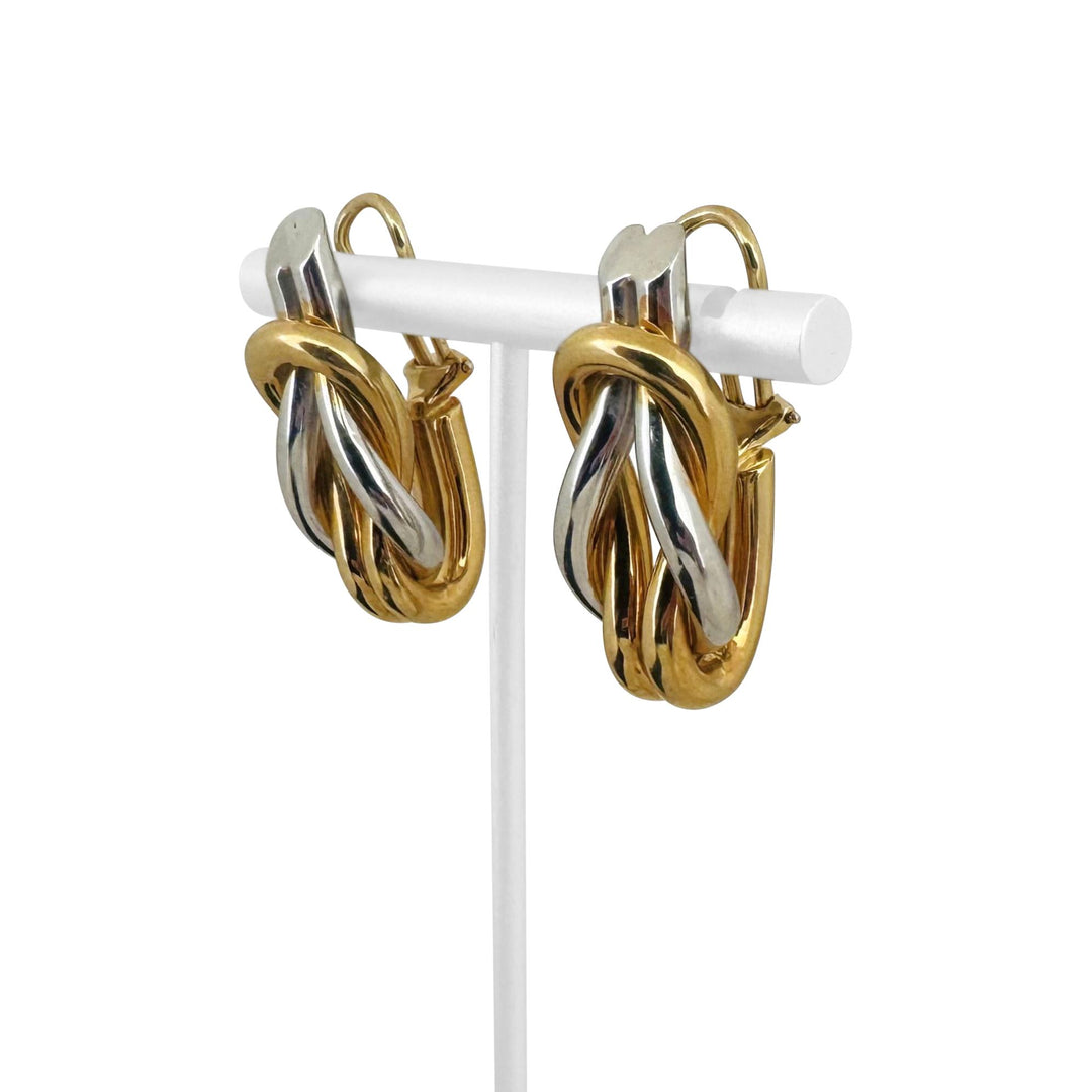 18k Yellow and White Gold 22.3g Heavy Knot Earrings Italy 1.4"