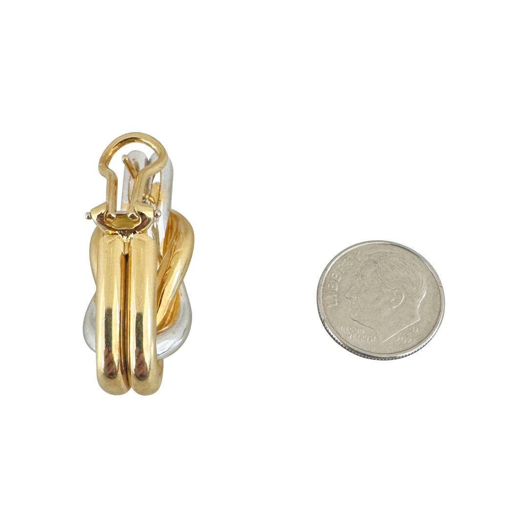 18k Yellow and White Gold 22.3g Heavy Knot Earrings Italy 1.4"