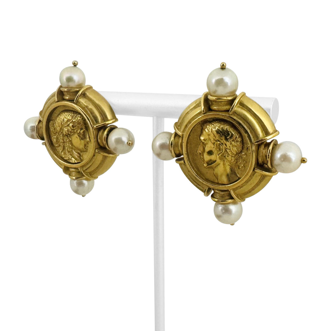 SeidenGang 18k Yellow Gold and Pearls Heavy Vintage Athena Ear Clips