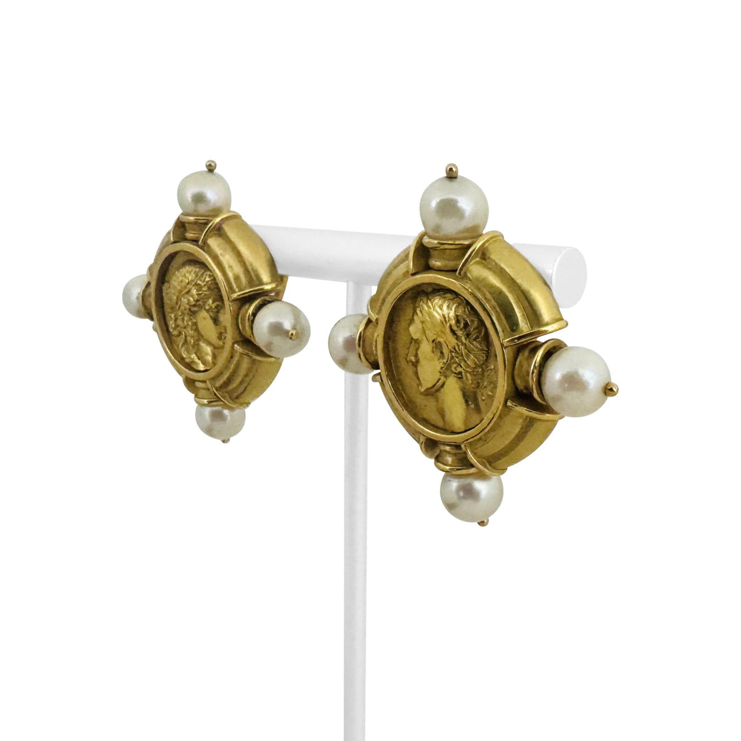 SeidenGang 18k Yellow Gold and Pearls Heavy Vintage Athena Ear Clips