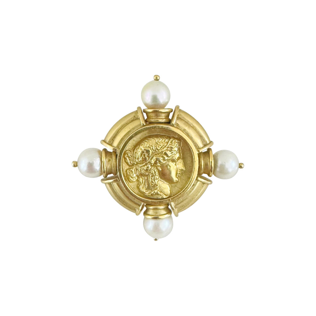 SeidenGang 18k Yellow Gold and Pearls Heavy Vintage Athena Ear Clips