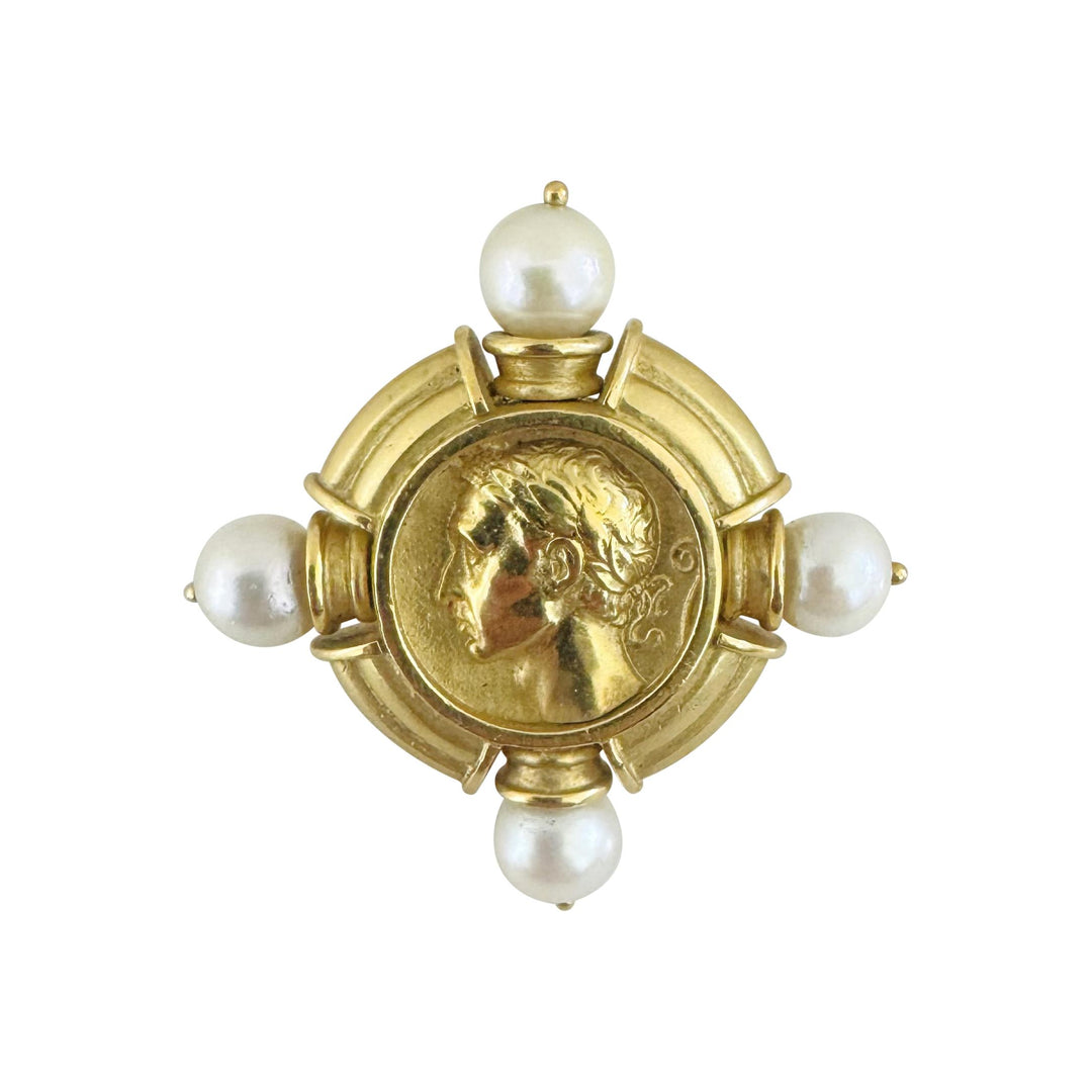 SeidenGang 18k Yellow Gold and Pearls Heavy Vintage Athena Ear Clips