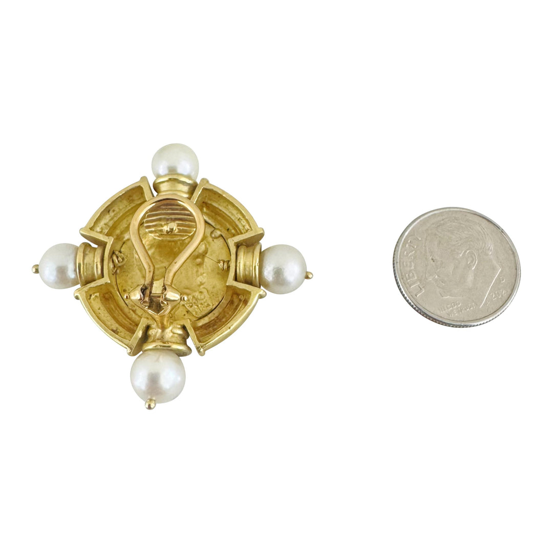 SeidenGang 18k Yellow Gold and Pearls Heavy Vintage Athena Ear Clips