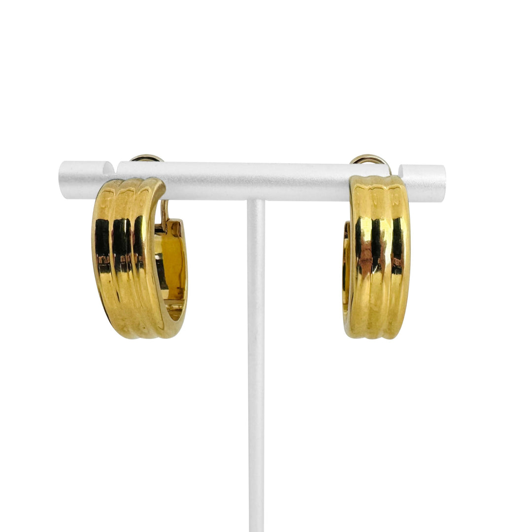 18k Yellow Gold 10g Ladies Polished Ribbed Hoop Earrings Italy 1"