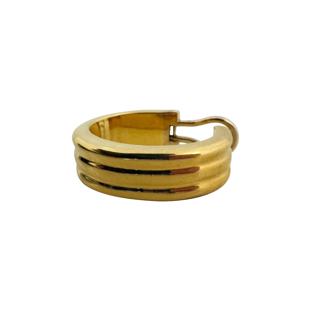 18k Yellow Gold 10g Ladies Polished Ribbed Hoop Earrings Italy 1"