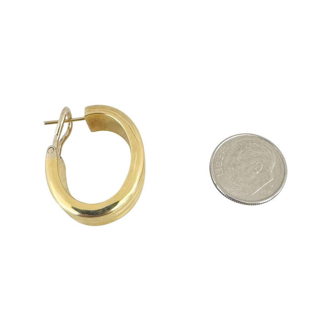 18k Yellow Gold 10g Ladies Polished Ribbed Hoop Earrings Italy 1"