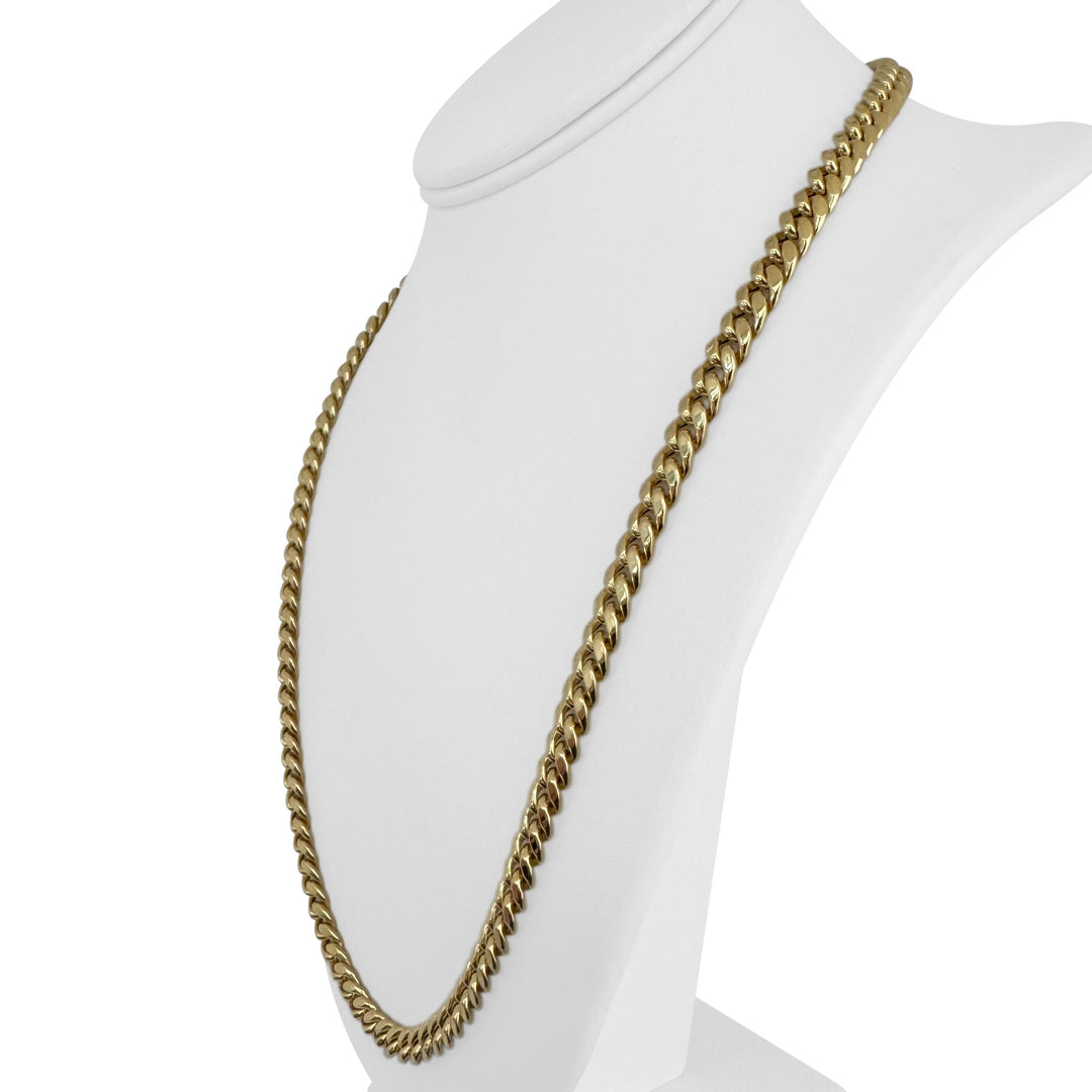 14k Yellow Gold 37g Semi Solid Polished 7.5mm Cuban Link Chain Necklace 24"