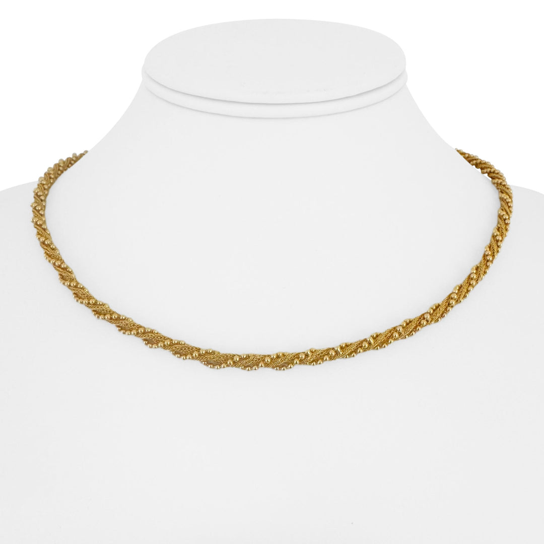 14k Yellow Gold 17.9g Vintage 4mm Beaded Rope Twist Necklace Italy 17.5"