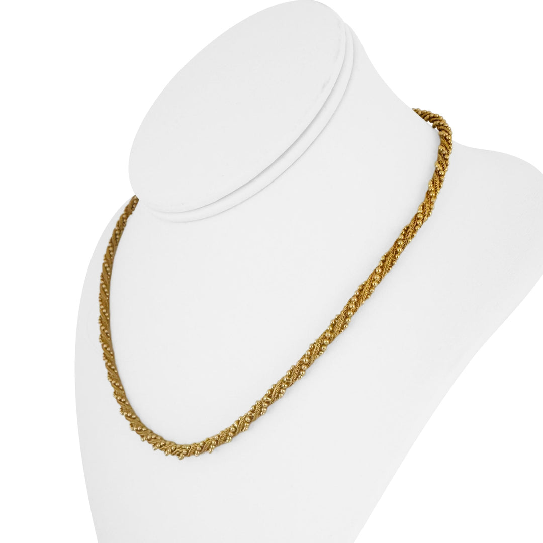 14k Yellow Gold 17.9g Vintage 4mm Beaded Rope Twist Necklace Italy 17.5"