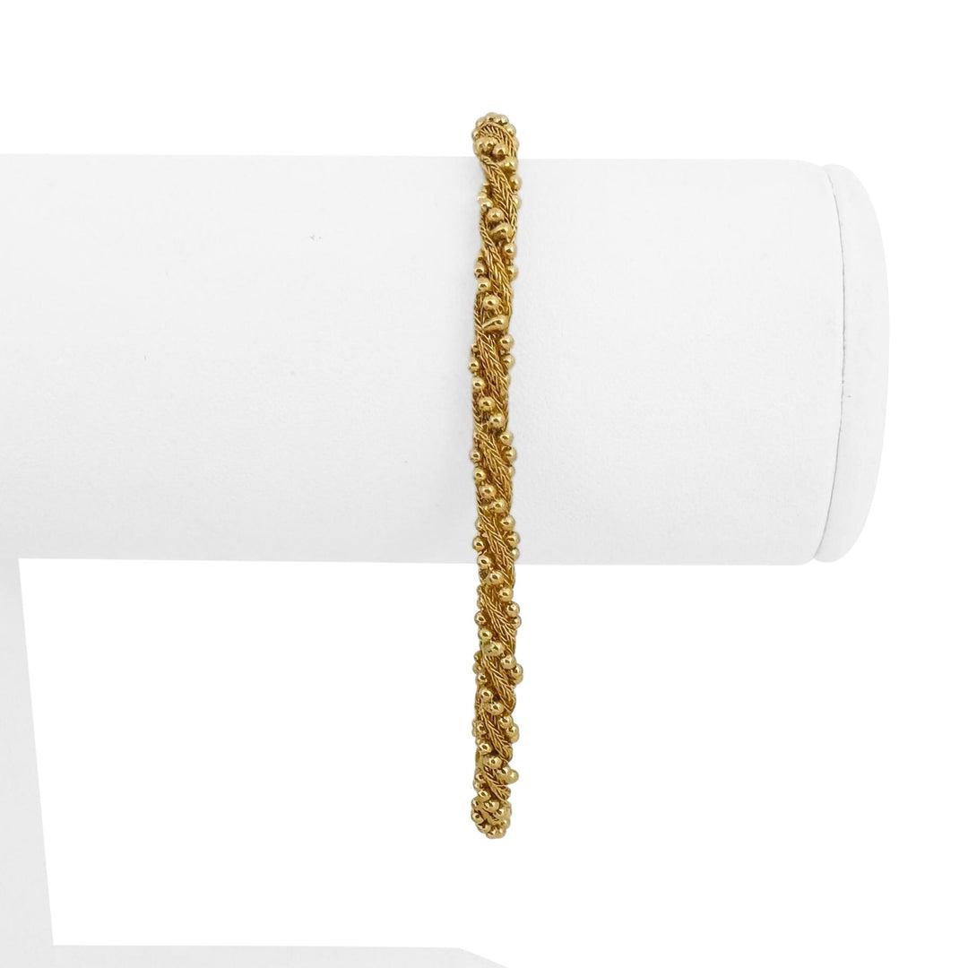 14k Yellow Gold 7.8g Vintage 4mm Beaded Rope Twist Bracelet Italy 7.25"