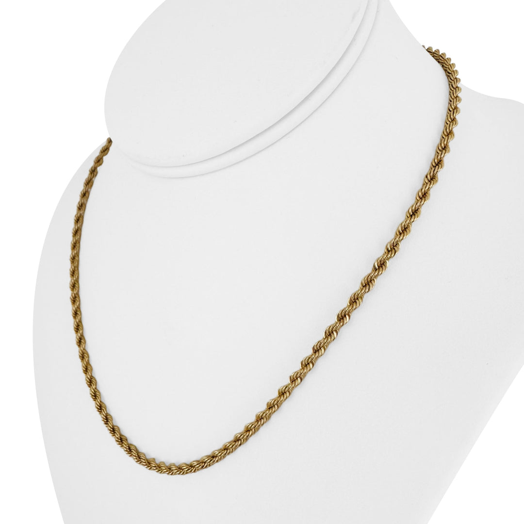 14k Yellow Gold 16.6g Solid Vintage 3mm Rope Chain Necklace 17"