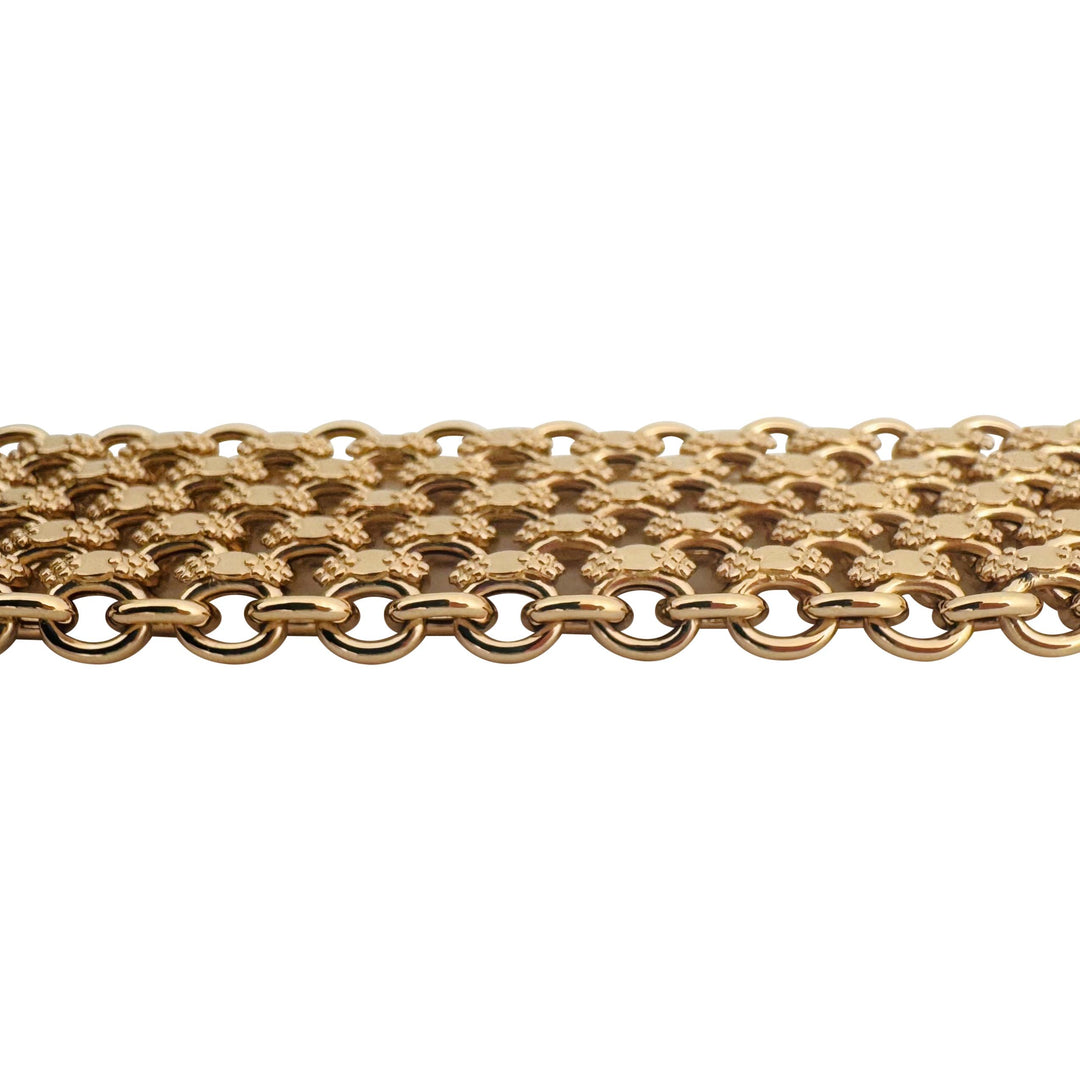 19k Portuguese Yellow Gold 55.4g Ladies Wide 24mm Fancy Link Bracelet 7.75"