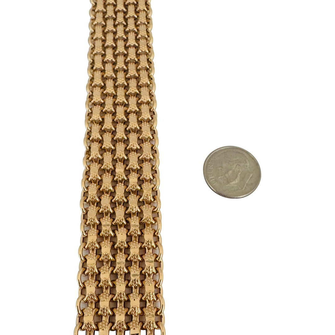 19k Portuguese Yellow Gold 55.4g Ladies Wide 24mm Fancy Link Bracelet 7.75"