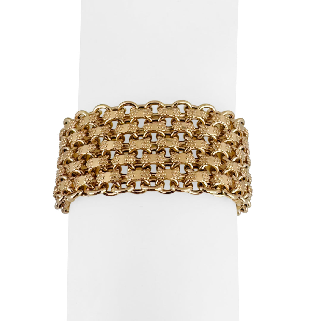 19k Portuguese Yellow Gold 55.4g Ladies Wide 24mm Fancy Link Bracelet 7.75"