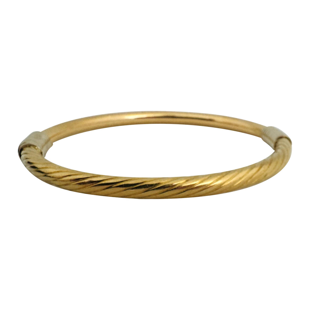 18k Yellow Gold 14.2g Half Polished Half Spiral Vintage Bangle Bracelet Italy 8"