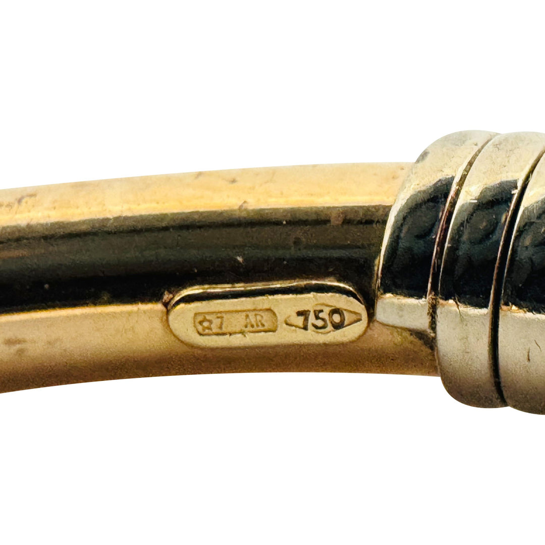 18k Yellow Gold 14.2g Half Polished Half Spiral Vintage Bangle Bracelet Italy 8"