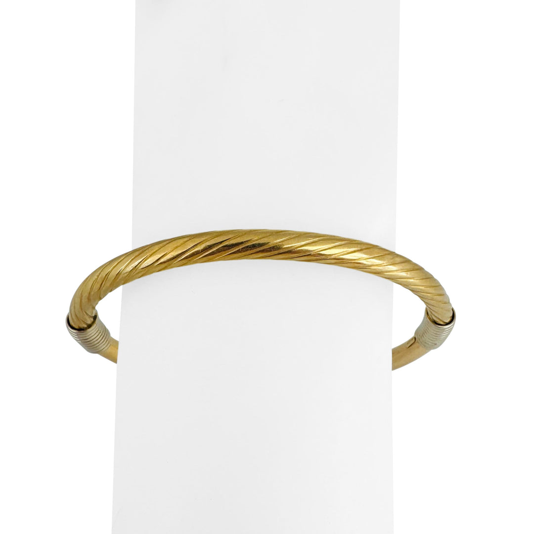 18k Yellow Gold 14.2g Half Polished Half Spiral Vintage Bangle Bracelet Italy 8"