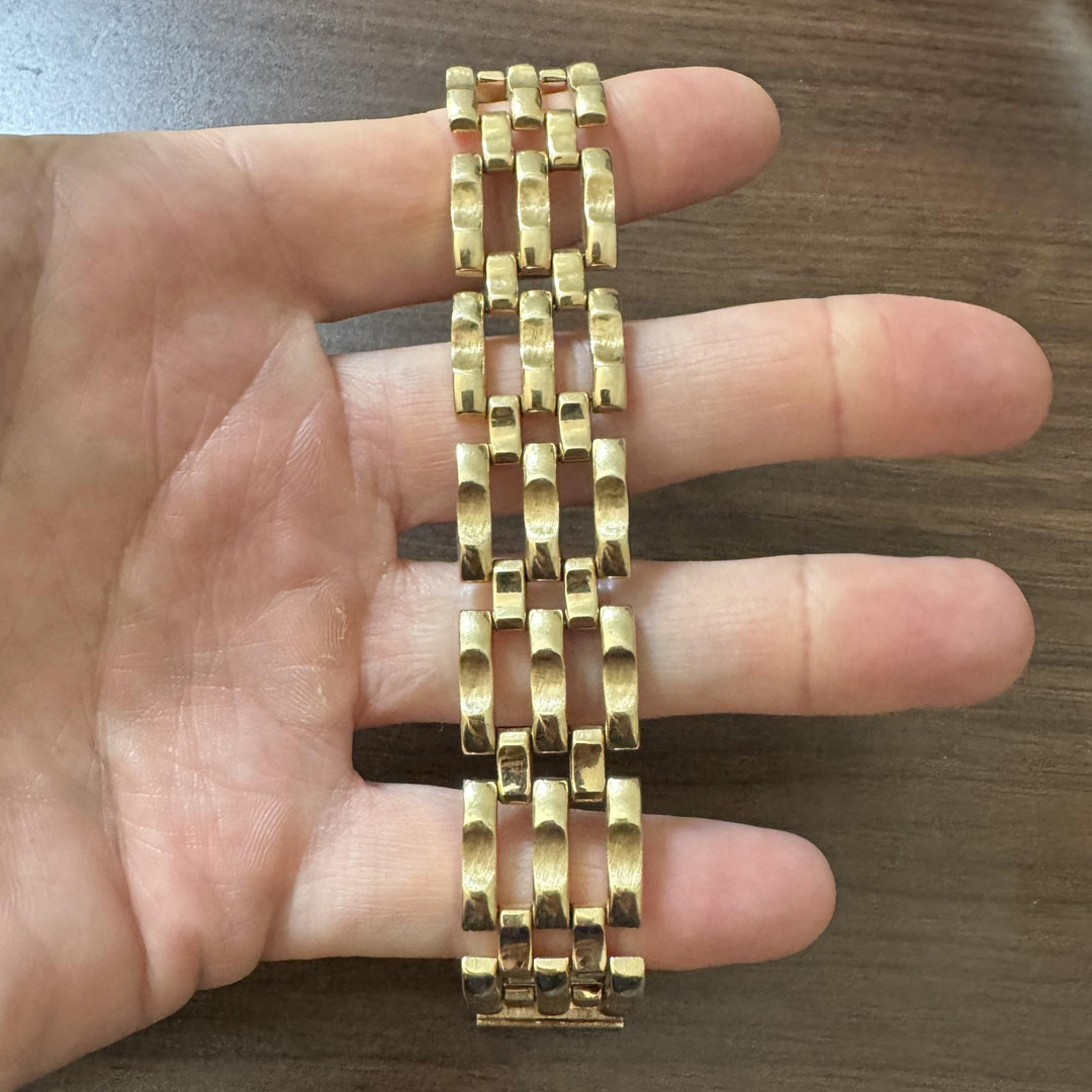 14k Yellow Gold 35.6g Heavy Wide 20mm Retro Fancy Link Bracelet 7.5"