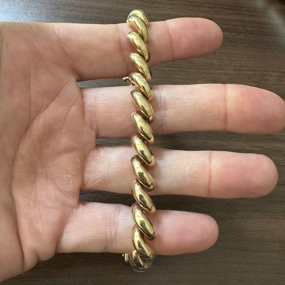 14k Yellow Gold 31g Heavy Polished 10mm San Marco Link Bracelet Italy 7.25"