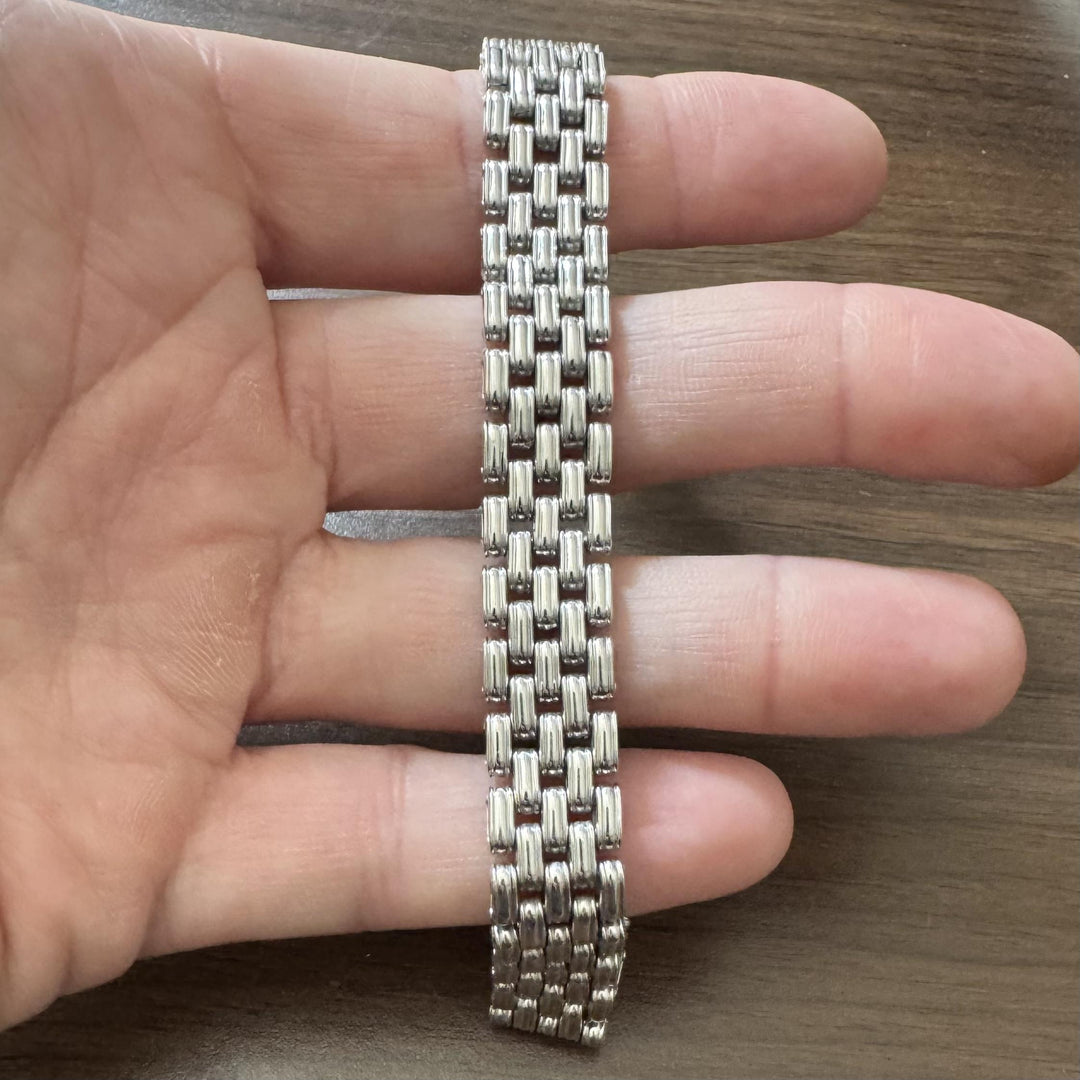 14k White Gold 25.8g Ladies Ribbed 13mm Panther Link Bracelet Italy 7"