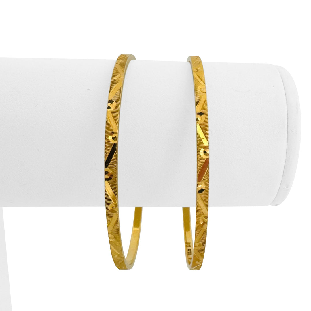 Pair of 22k Yellow Gold 24g Solid Fancy Slip On Bangle Bracelets 7"
